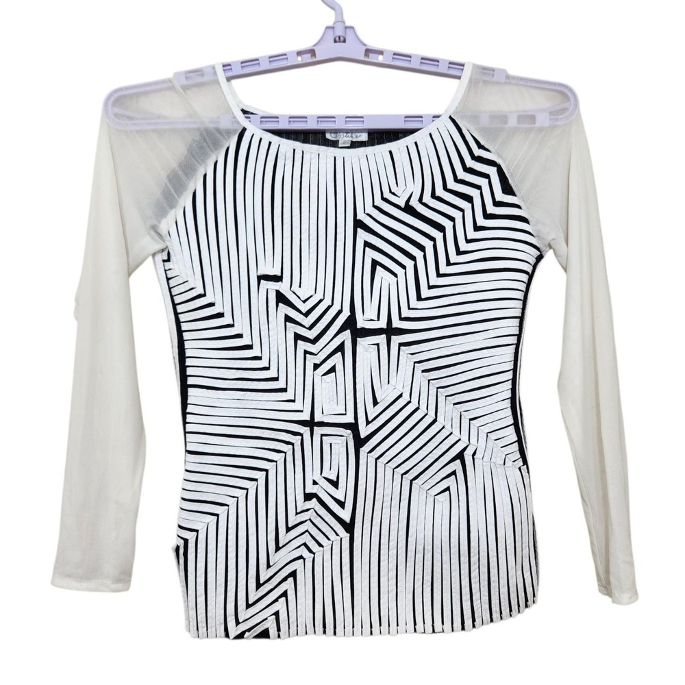 Vintage Obstinee Size 8 Abstract Artsy Sheer Shirt Minimalist Black White Modern